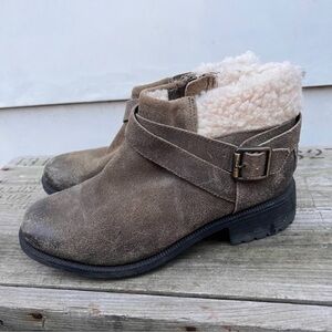 UGG Brown Suede Ankle Boots with Buckle